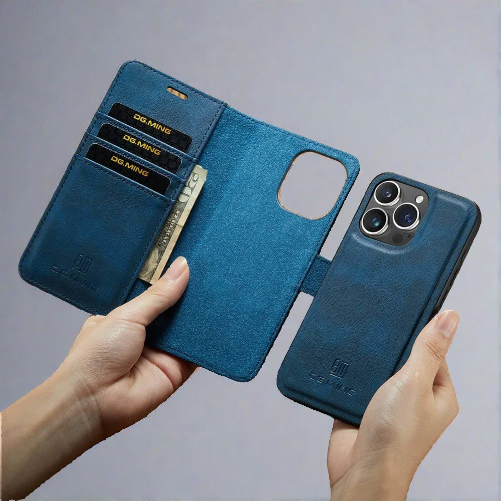 iPhone 14 Wallet Case- Detachable-Blue-Styleeo
