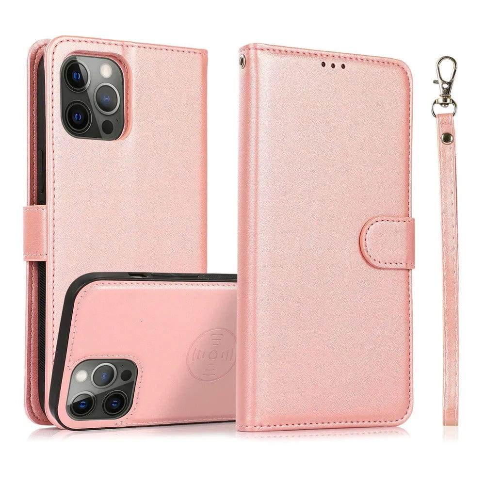 2 In 1 Detachable Magnetic Leather Wallet Case For iPhone 14/13/12 Series Pink / For iPhone 14 Styleeo