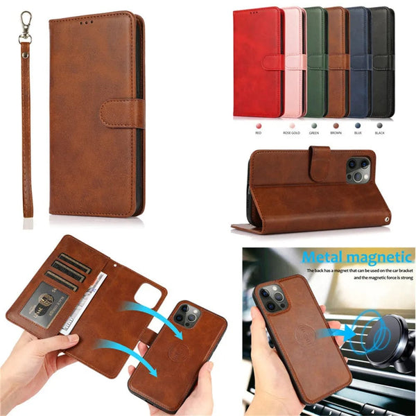 2 In 1 Detachable Magnetic Leather Wallet Case For iPhone 14/13/12 Series Styleeo