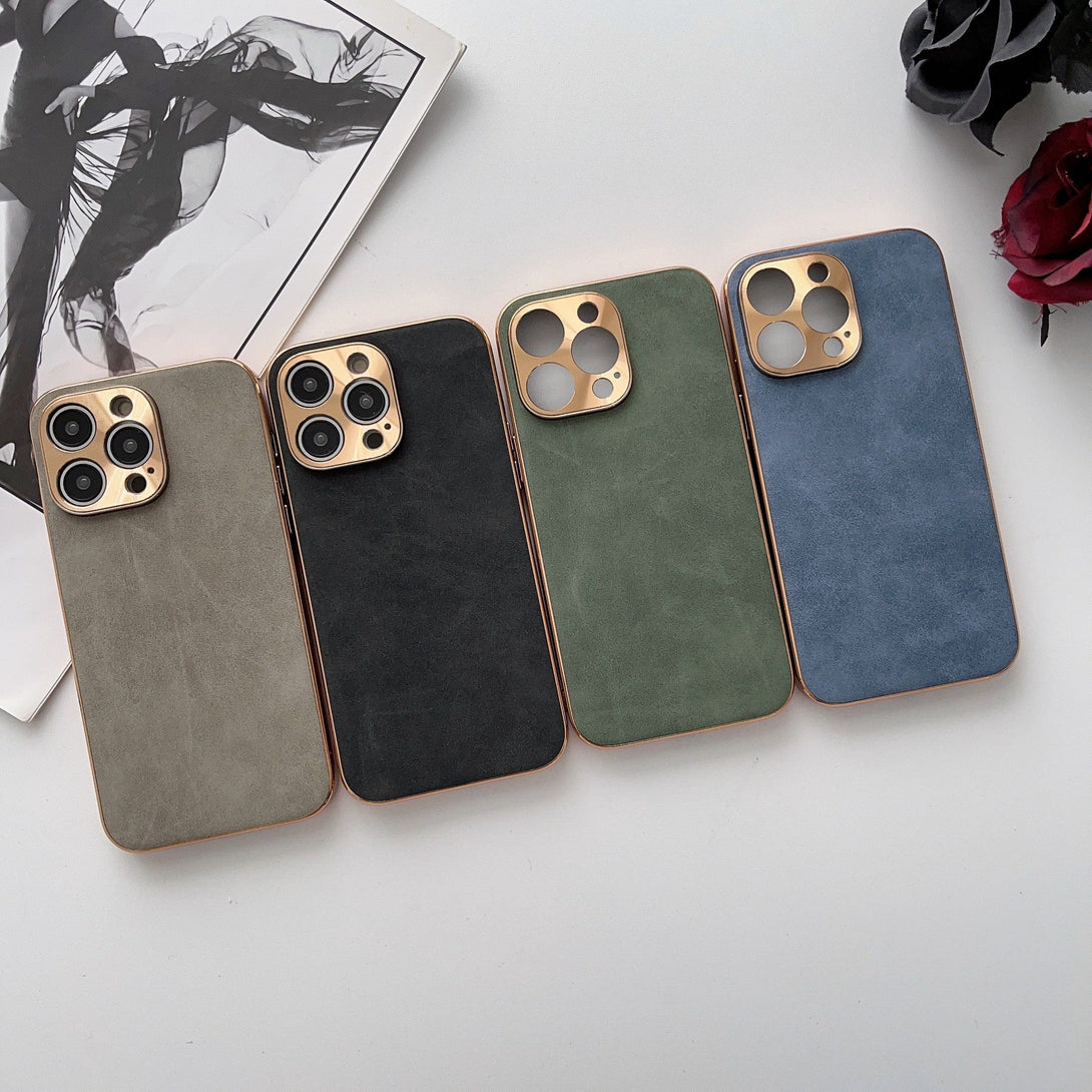 Electroplated Frame Leather Case For iPhone 13/12/11/Pro/Max Electroplated Frame Leather Case For iPhone 13/12/11 Styleeo