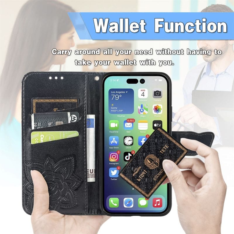 Embossed Butterfly Wallet Case for iPhone 14/13 Styleeo