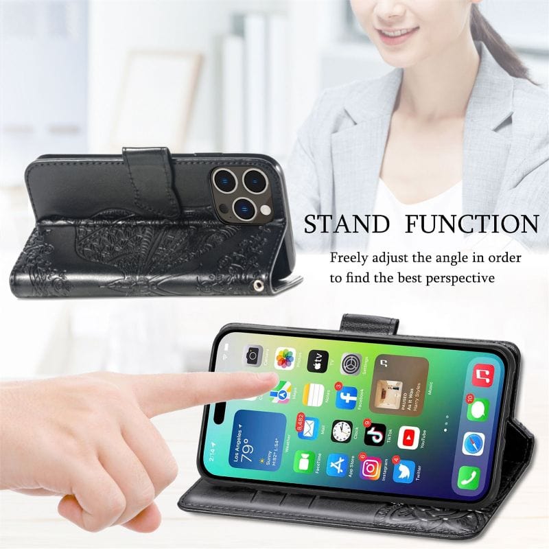 Embossed Butterfly Wallet Case for iPhone 14/13 Styleeo