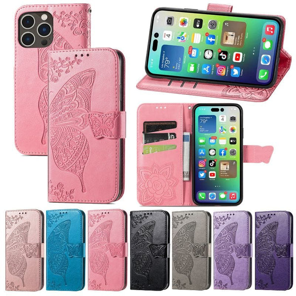 Embossed Butterfly Wallet Case for iPhone 14/13 Embossed Butterfly Wallet Case for iPhone 14/13 Styleeo