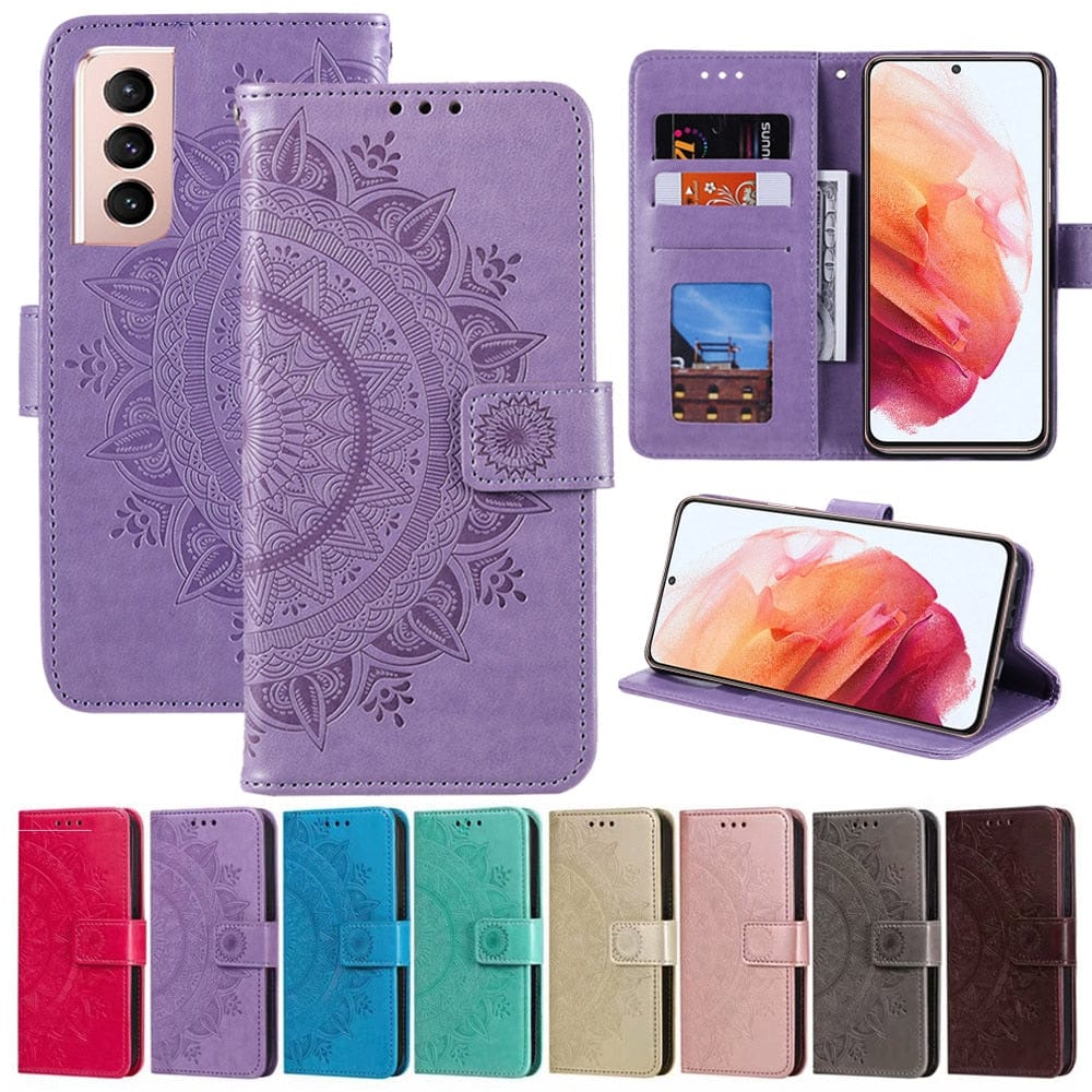 Flip Cover Embossed Floral Wallet Case For Samsung S22/S21/S20/Note 20 Series Styleeo