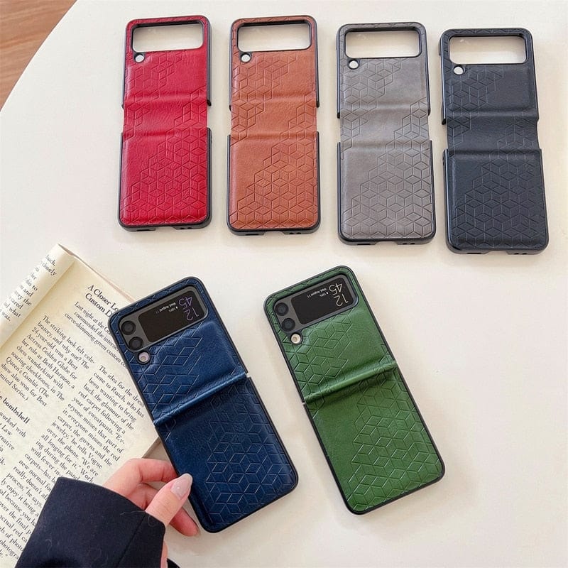 Shockproof Embossed Leather Case For Samsung Galaxy Z Flip 4 Samsung z flip 4 leather case Styleeo