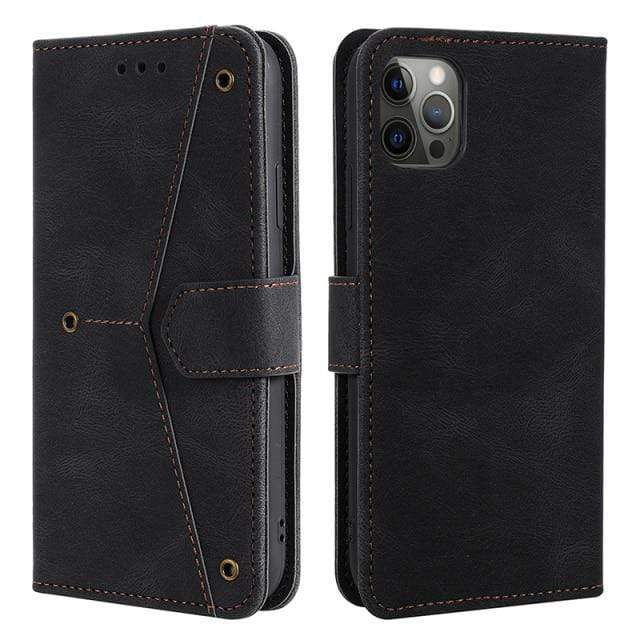 Leather iPhone Cardholder Cases With Flip Cover For iPhone 11 / Black Leather iPhone Cardholder Cases With Flip Cover Styleeo