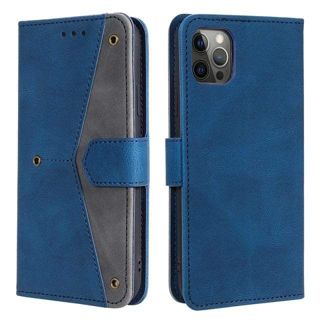 Leather iPhone Cardholder Cases With Flip Cover For iPhone 11 / Blue Leather iPhone Cardholder Cases With Flip Cover Styleeo