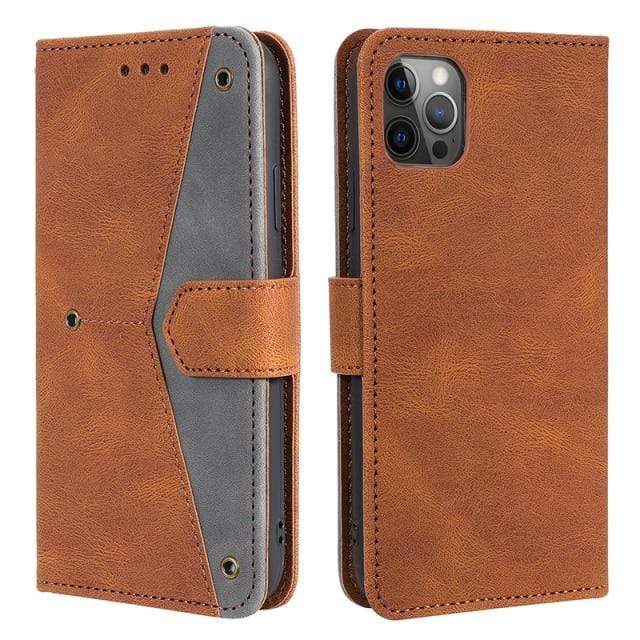 Leather iPhone Cardholder Cases With Flip Cover For iPhone 12Pro Max / Brown Leather iPhone Cardholder Cases With Flip Cover Styleeo