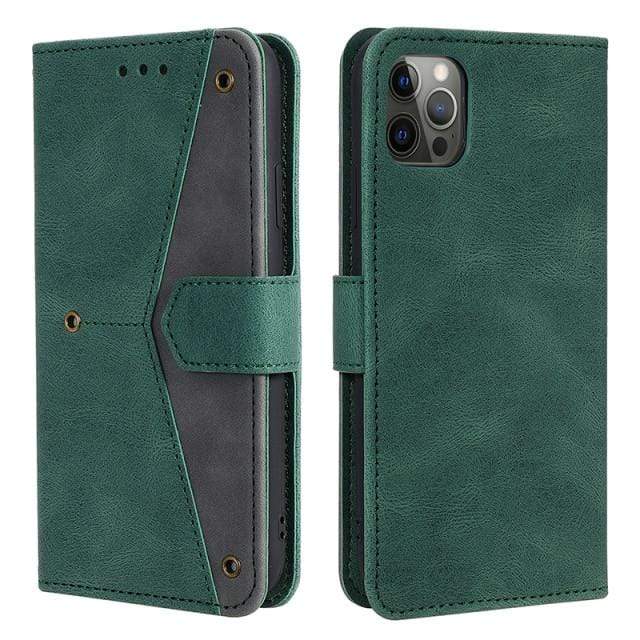 Leather iPhone Cardholder Cases With Flip Cover For iPhone 11 / Green Leather iPhone Cardholder Cases With Flip Cover Styleeo