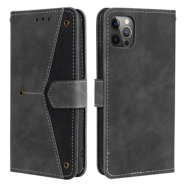 Leather iPhone Cardholder Cases With Flip Cover For iPhone 11 / Grey Leather iPhone Cardholder Cases With Flip Cover Styleeo