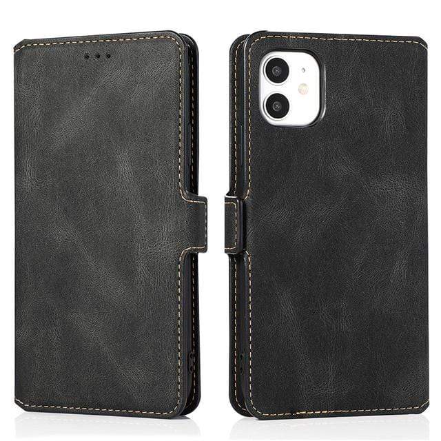 Leather Protective Flip Cover iPhone Wallet Case For iPhone SE 2020 / Black Leather Flip Cover iPhone Wallet Case Styleeo