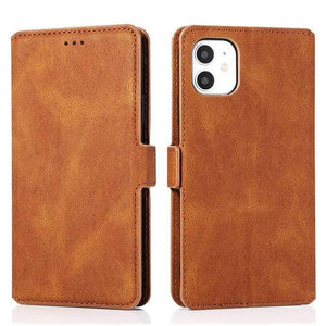 Leather Protective Flip Cover iPhone Wallet Case For iPhone XR / Brown Leather Flip Cover iPhone Wallet Case Styleeo