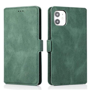 Leather Protective Flip Cover iPhone Wallet Case For iPhone XR / Green Leather Flip Cover iPhone Wallet Case Styleeo