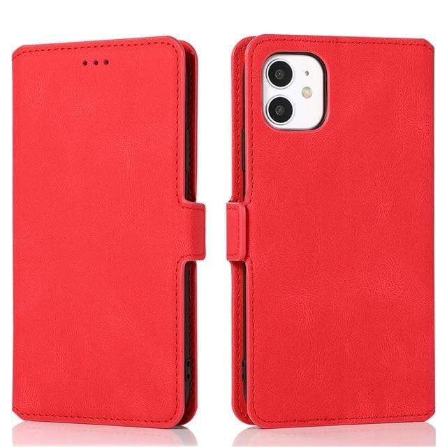 Leather Protective Flip Cover iPhone Wallet Case For iPhone XR / Red Leather Flip Cover iPhone Wallet Case Styleeo