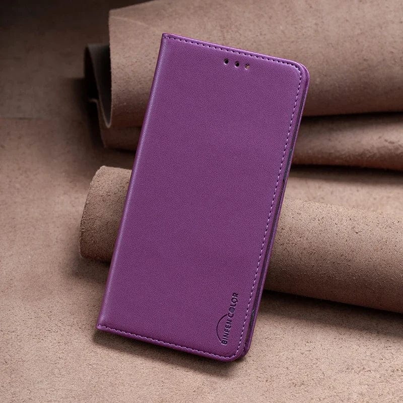 iPhone Wallet Case | Cardholder Magnetic Leather Stylish Color With Kickstand-purple-Styleeo