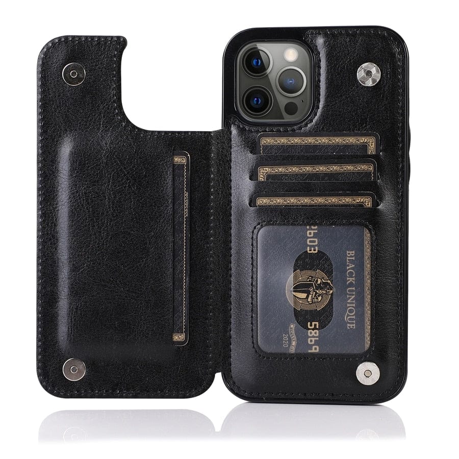 Flip Leather Cardholder Wallet Case For iPhone 14/13/12 iPhone 14 / Black Cardholder Case For iPhone 14/13/12 Styleeo