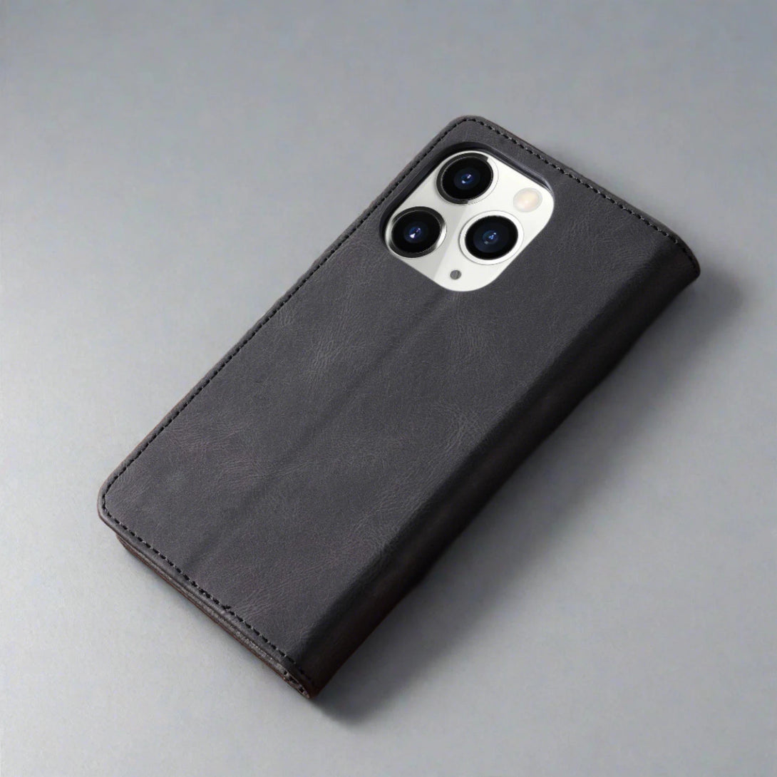 iPhone Wallet Case | Vintage Leather Shockproof Cardholder Cover-black-Styleeo