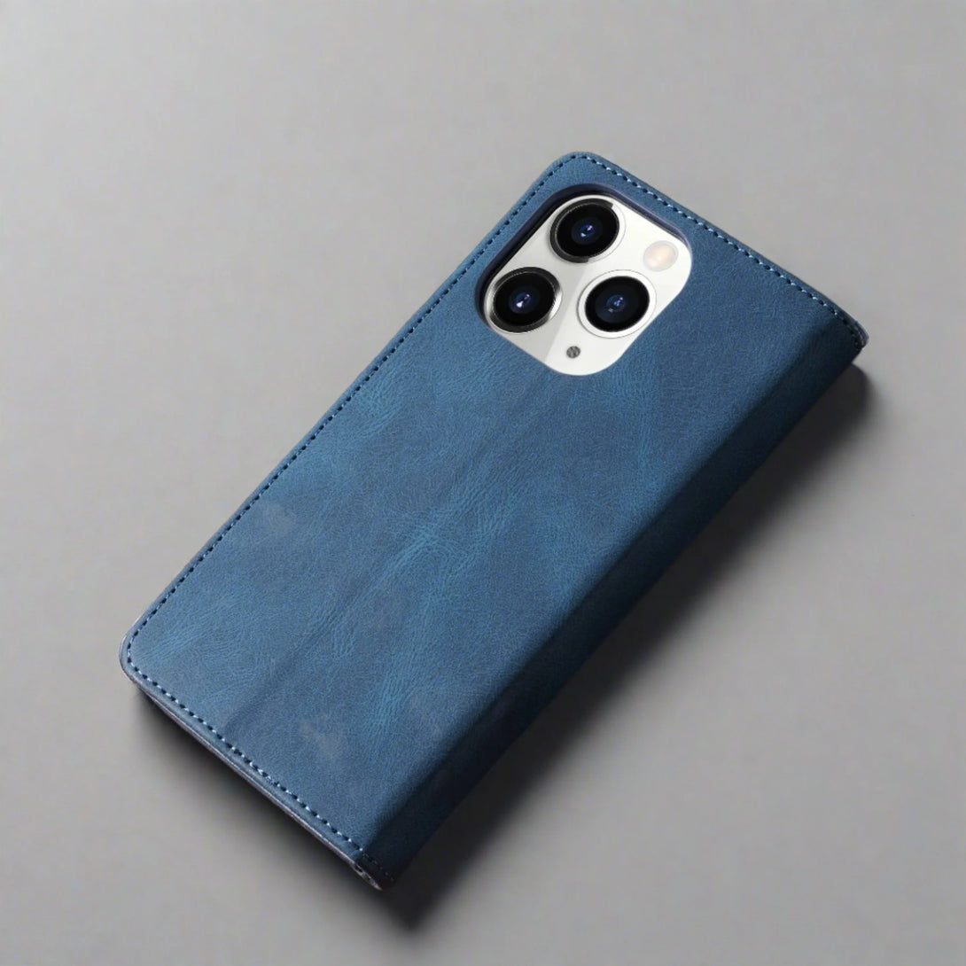 iPhone Wallet Case | Vintage Leather Shockproof Cardholder Cover-blue-Styleeo