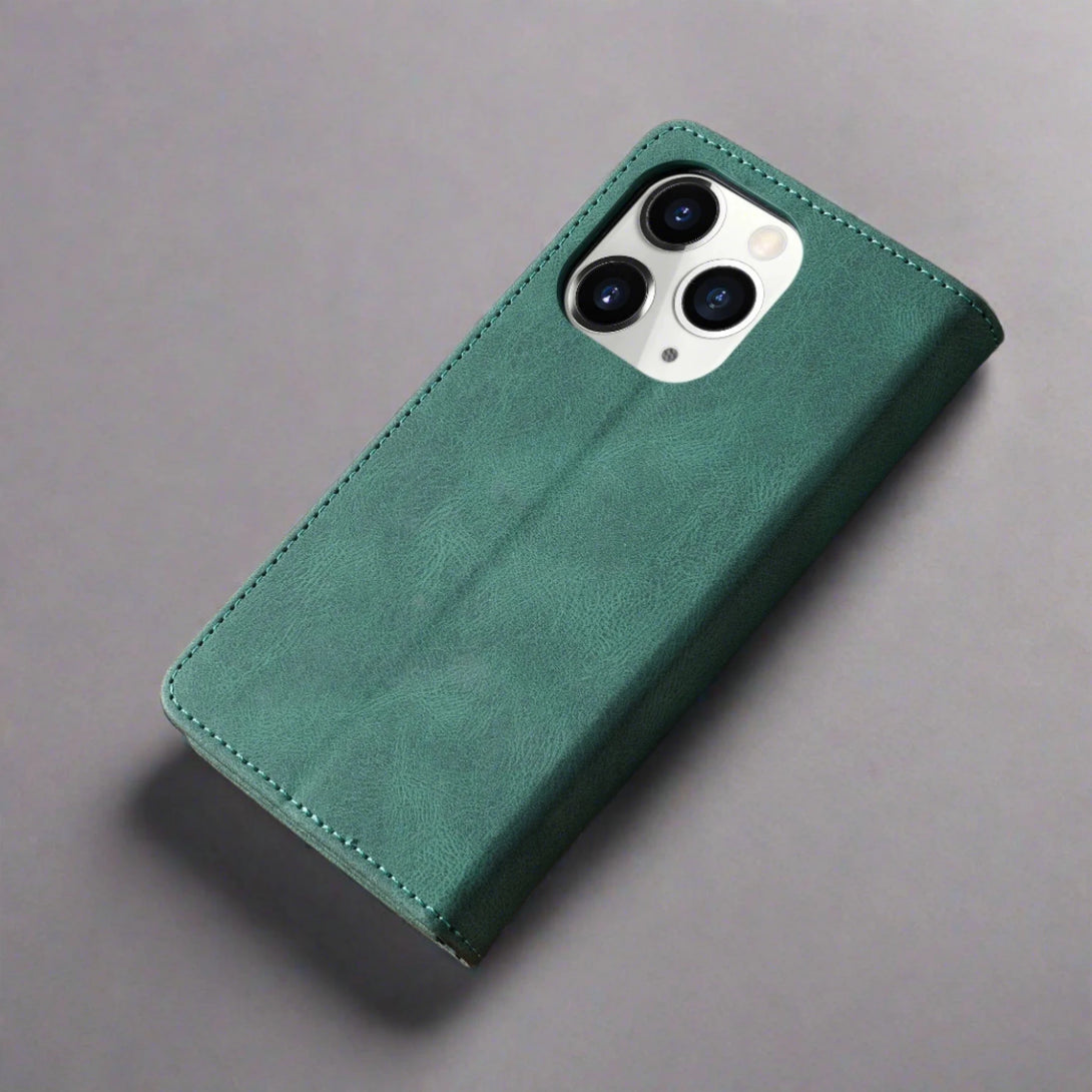 iPhone Wallet Case | Vintage Leather Shockproof Cardholder Cover-green-Styleeo