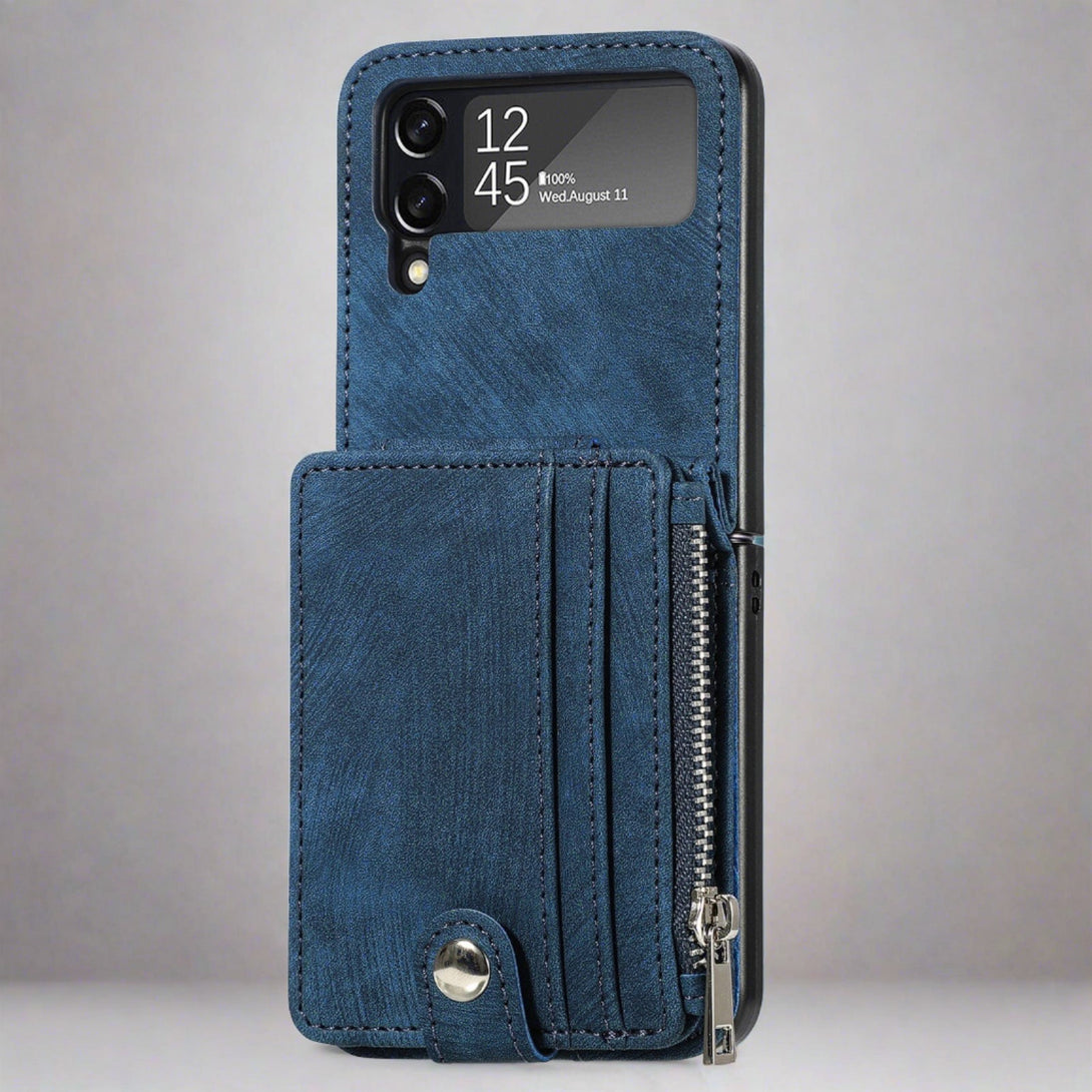 Leather Folding Wallet Case for Samsung Galaxy Z Flip 4/Flip3 5G for Samsung Z Flip 3 / Blue Wallet Case For Samsung z Flip4/Flip 3 5G Styleeo