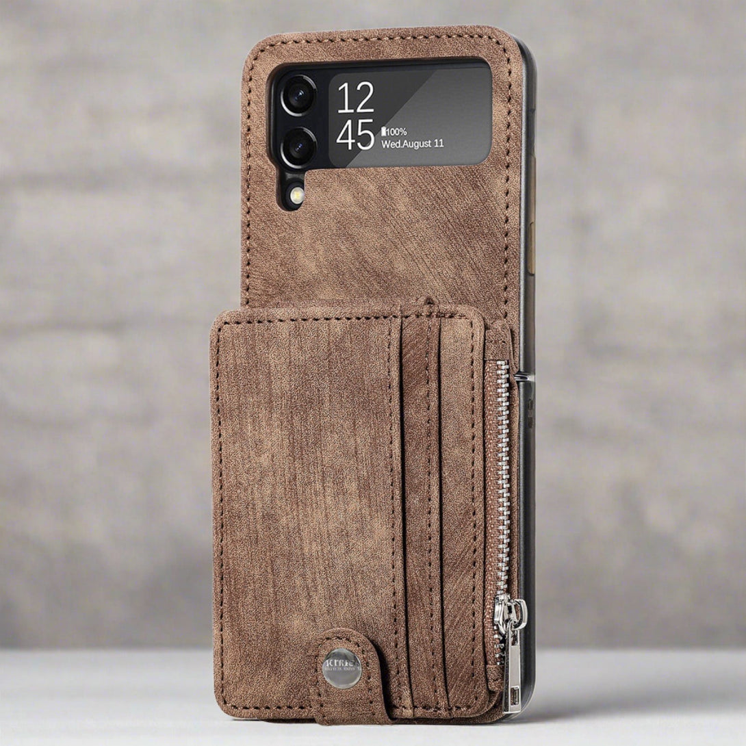 Leather Folding Wallet Case for Samsung Galaxy Z Flip 4/Flip3 5G for Samsung Z Flip 3 / brown Wallet Case For Samsung z Flip4/Flip 3 5G Styleeo