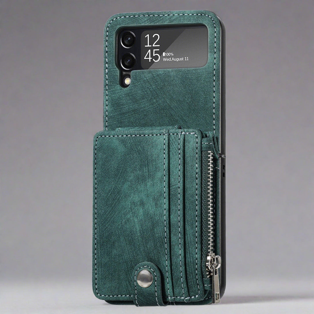 Leather Folding Wallet Case for Samsung Galaxy Z Flip 4/Flip3 5G for Samsung Z Flip 3 / Green Wallet Case For Samsung z Flip4/Flip 3 5G Styleeo