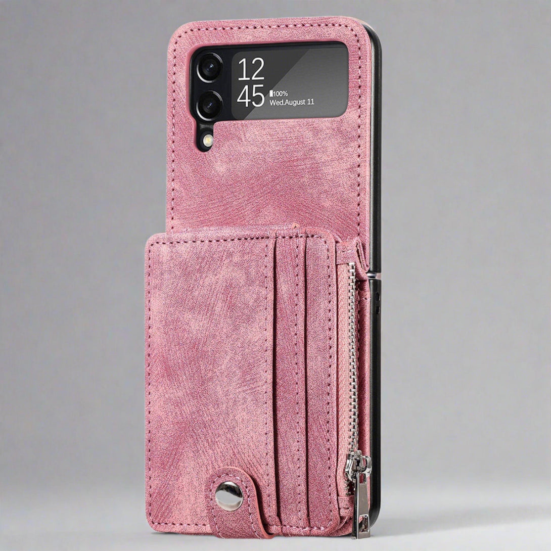 Leather Folding Wallet Case for Samsung Galaxy Z Flip 4/Flip3 5G for Samsung Z Flip 3 / Pink Wallet Case For Samsung z Flip4/Flip 3 5G Styleeo