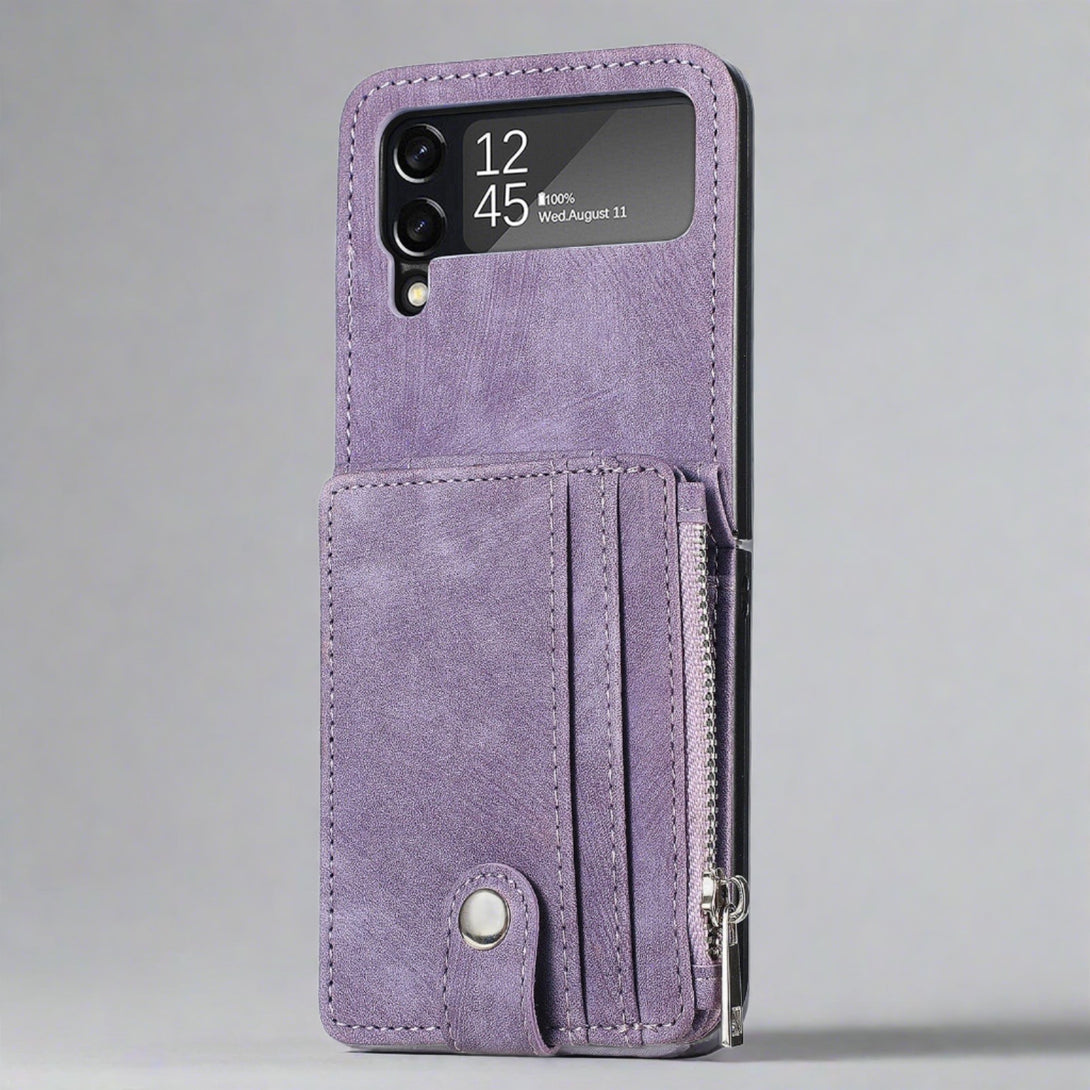 Leather Folding Wallet Case for Samsung Galaxy Z Flip 4/Flip3 5G for Samsung Z Flip 3 / purple Wallet Case For Samsung z Flip4/Flip 3 5G Styleeo