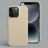 Genuine Cowhide Leather iPhone 15/14 Case Beige / For iPhone 14 Styleeo