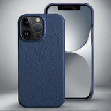 Genuine Cowhide Leather iPhone 15/14 Case Blue / For iPhone 14 Styleeo