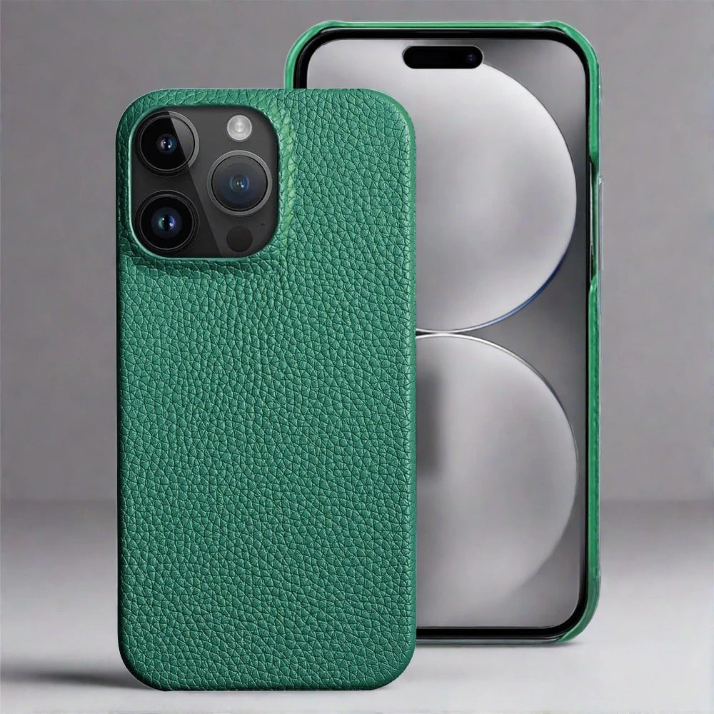 Genuine Cowhide Leather iPhone 15/14 Case green / For iPhone 14 Styleeo