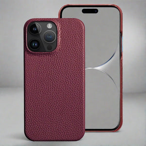 Genuine Cowhide Leather iPhone 15/14 Case Red / For iPhone 14 Styleeo