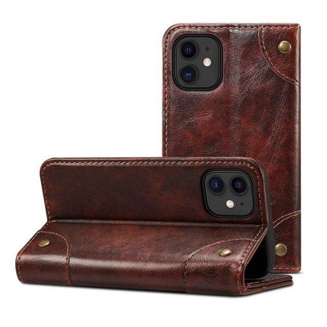 Genuine Leather iPhone Wallet Case For iPhone 12 ProMax / Coffe Genuine Leather iPhone Wallet Case Styleeo