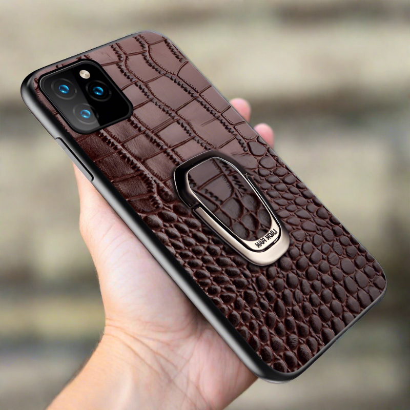 Kickstand iPhone 12 Leather Case For iPhone 12 / Brown Genuine Leather Kickstand iPhone 12 Case Styleeo