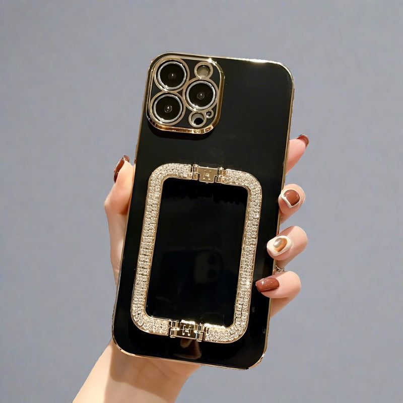 Gold Plating Crystal Square Holder Case for iPhone 14/Pro/Max/Plus for Iphone 14 plus / Black Square Holder Case for iPhone 14/Pro/Max/Plus Styleeo
