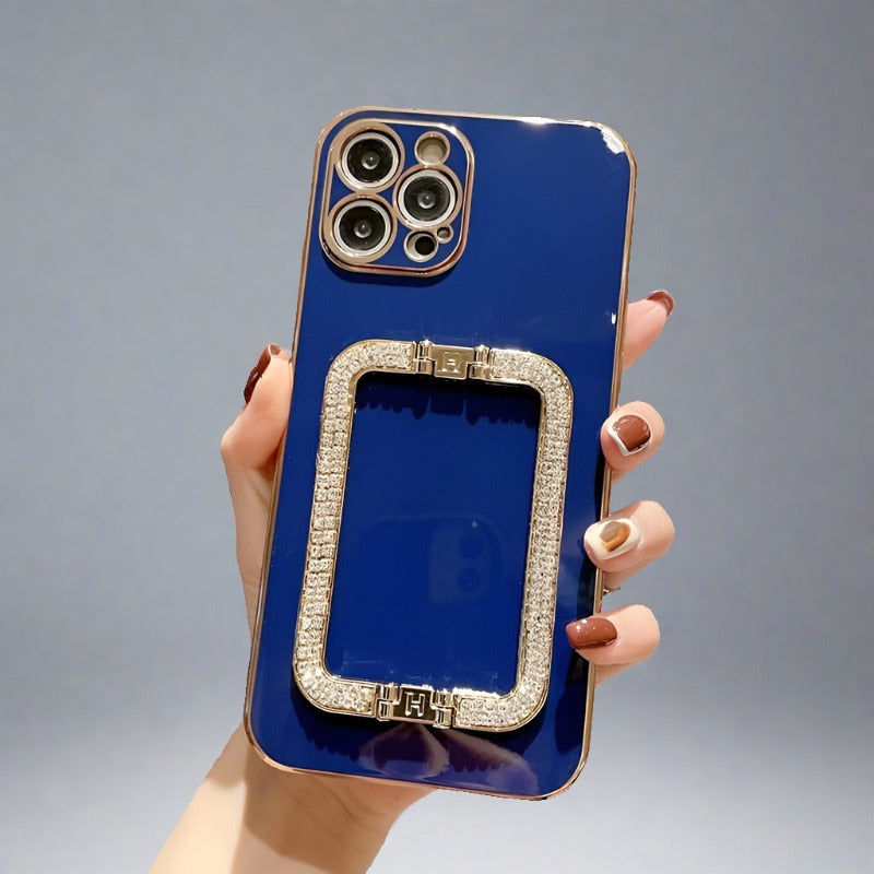 Gold Plating Crystal Square Holder Case for iPhone 14/Pro/Max/Plus for Iphone 14 plus / Blue Square Holder Case for iPhone 14/Pro/Max/Plus Styleeo