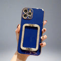 Gold Plating Crystal Square Holder Case for iPhone 14/Pro/Max/Plus for Iphone 14 plus / Blue Square Holder Case for iPhone 14/Pro/Max/Plus Styleeo