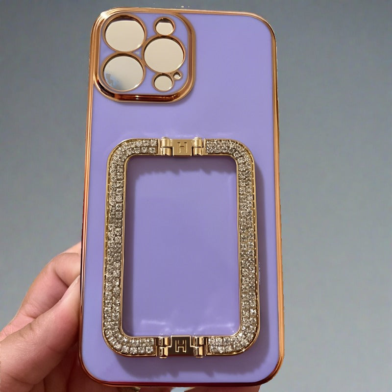Gold Plating Crystal Square Holder Case for iPhone 14/Pro/Max/Plus for Iphone 14 plus / Light purple Square Holder Case for iPhone 14/Pro/Max/Plus Styleeo