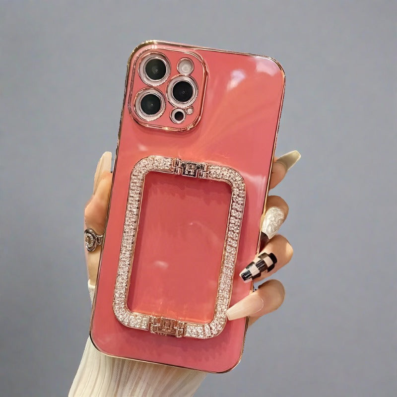 Gold Plating Crystal Square Holder Case for iPhone 14/Pro/Max/Plus for Iphone 14 plus / Red Square Holder Case for iPhone 14/Pro/Max/Plus Styleeo