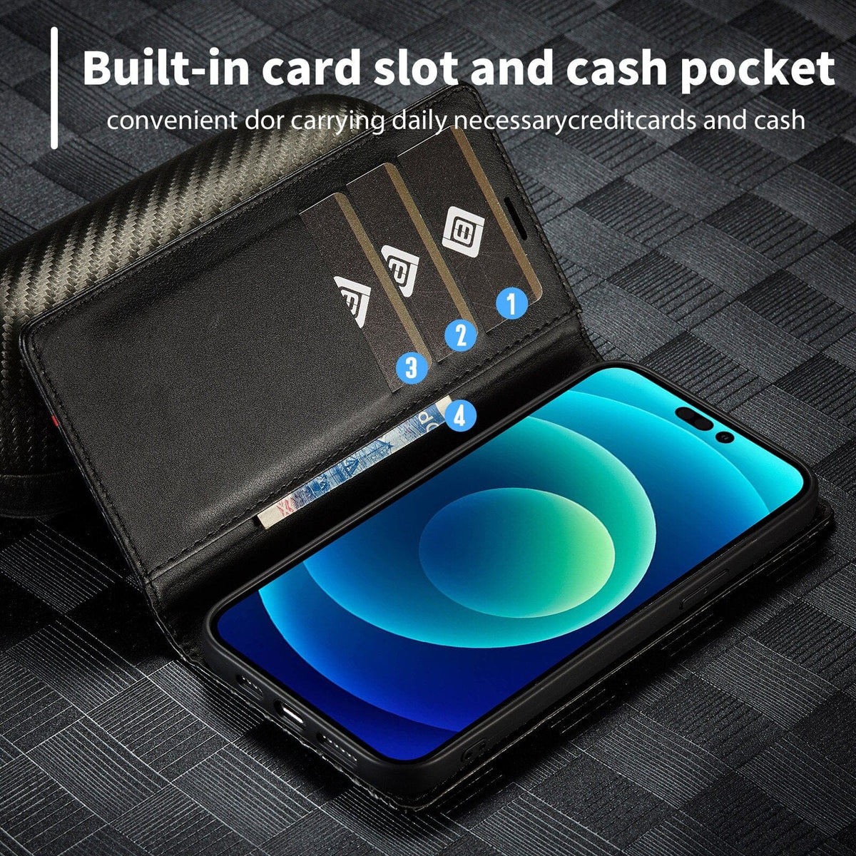 Carbon Fiber Leather Wallet Case For Google Pixel 7/7Pro/6/6Pro Styleeo