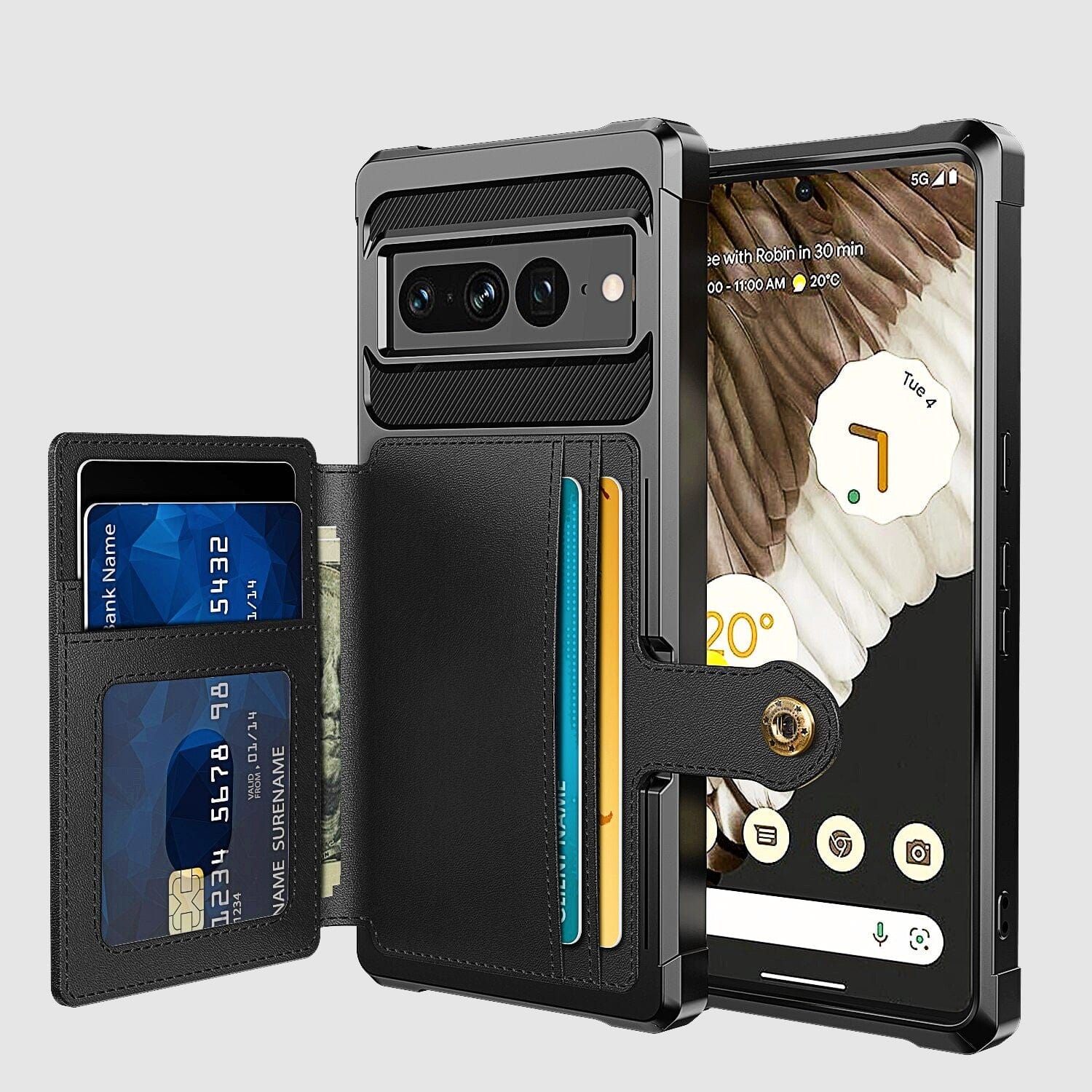 Armor Shockproof Cardholder Case For Google Pixel 7/7 Pro Google Pixel 7 Pro / Black Cardholder Case For Google Pixel 7/7 Pro Styleeo