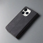 iPhone Wallet Case | Leather Flip Cover Cardslots Cover-black-Styleeo