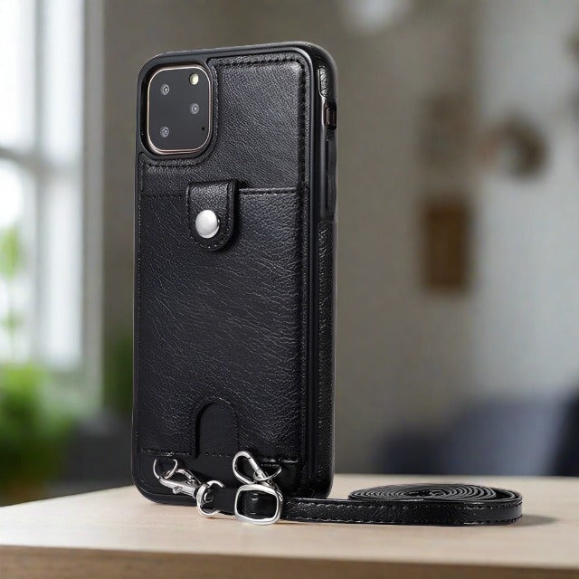 iPhone Case With Crossbody Shoulder Strap For iPhone XS Max / Black Cardholder iPhone Cases With Crossbody Shoulder Strap Styleeo