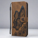 Samsung Galaxy Vintage Leather Butterfly Wallet Cases for Galaxy S10 Plus / Brown Butterfly leather wallet Case For Samsung Galaxy Styleeo