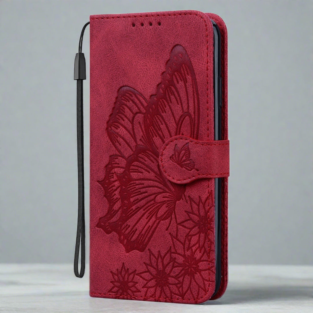 Samsung Galaxy Vintage Leather Butterfly Wallet Cases for Galaxy S10 Plus / Red Butterfly leather wallet Case For Samsung Galaxy Styleeo
