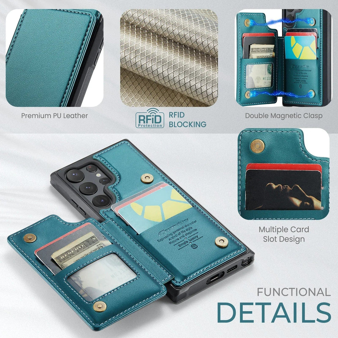 Leather Cardholder Samsung Galaxy S24/S23 Case | Magnetic Flip Cover Wallet - Styleeo