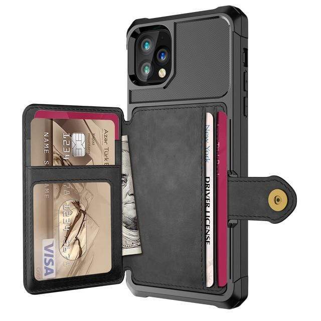 Shockproof iPhone 12 Series Cardholder Cases for iPhone 12 Mini / Black Armor Cardholder iPhone Case Styleeo