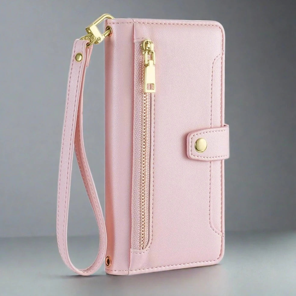 Crossbody iPhone Wallet Case-Pink-Styleeo