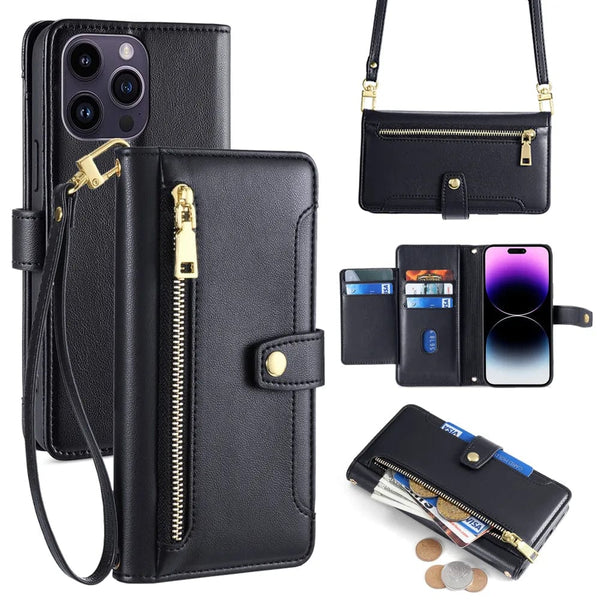Leather Crossbody iPhone Wallet Case | Zipper Cardholder