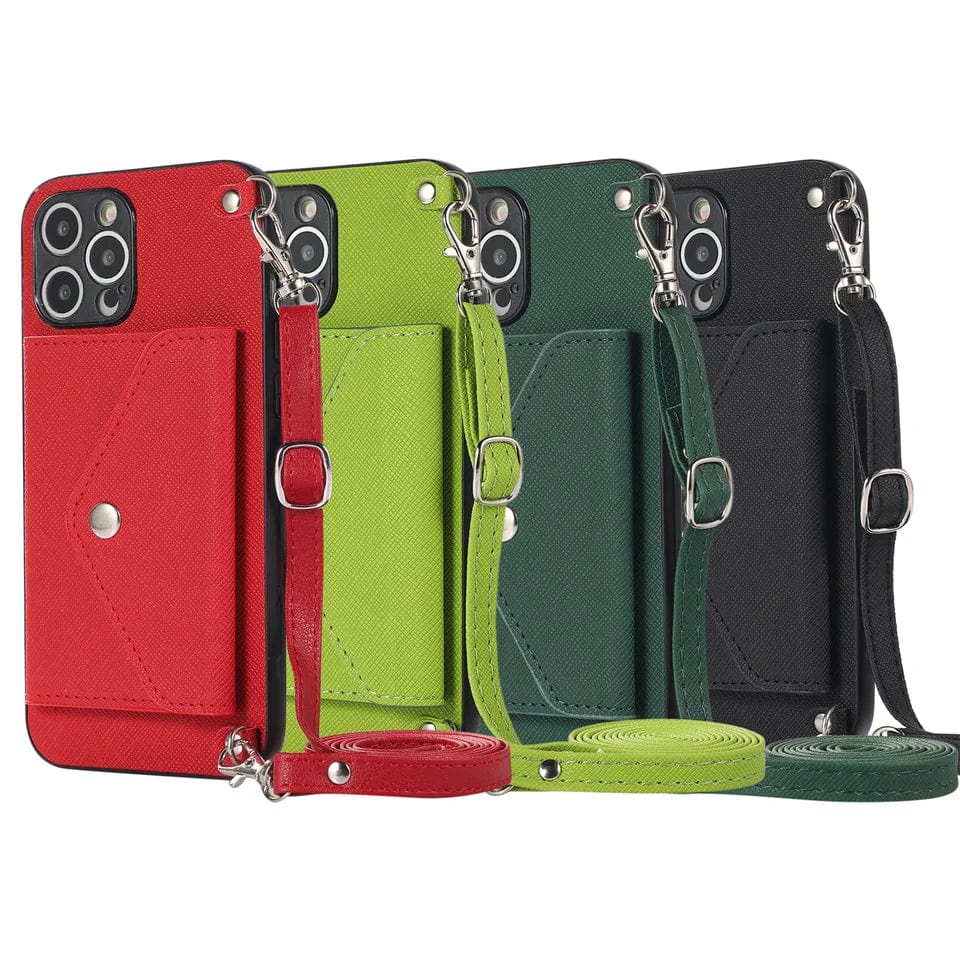 Crossbody Shoulder Strap iPhone Leather Wallet Case